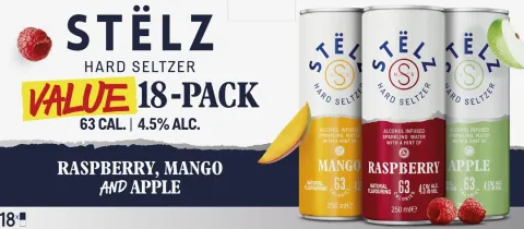 STËLZ Hard Seltzer Raspberry, Mango & Apple 18-pack
